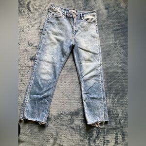 Kancan brand, size 29, lighter wash, frayed hem, comfortable jeans